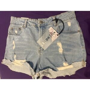 Blu [Edit] Denim Ripped Super High Shortie Shorts Light Wash Size 5 Beachy NWT